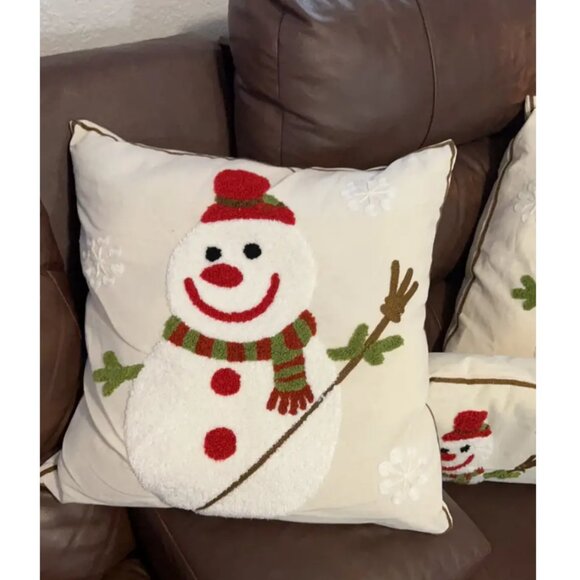 Snowman Pillow Cover Christmas Decor Embroidered Holiday Xmas Accent Throw Case - Picture 6 of 11